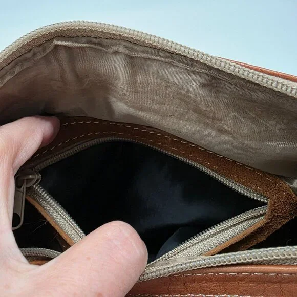 Vintage Brown Suede Satchel Embroidered Details & Multiple Zipper Pockets - Picture 11 of 13